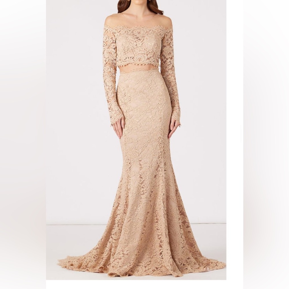 Signature black off-Shoulder Gown with Bishop Sleeves
